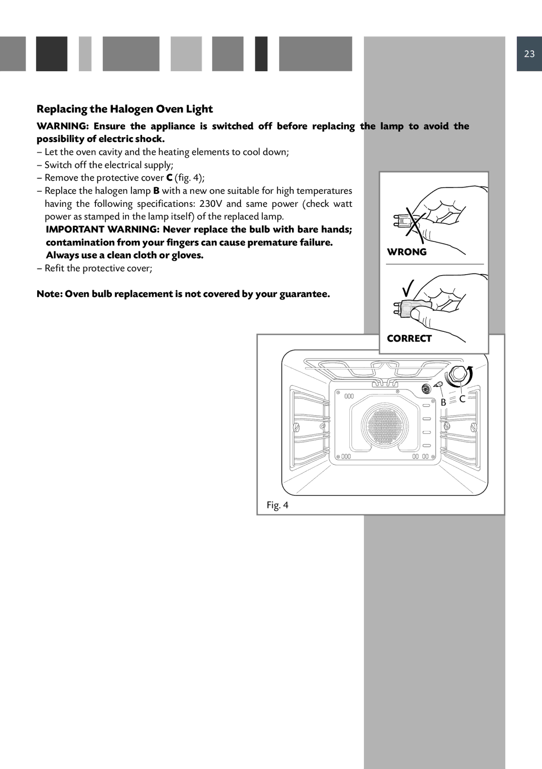 CDA SV 210 manual Replacing the Halogen Oven Light 