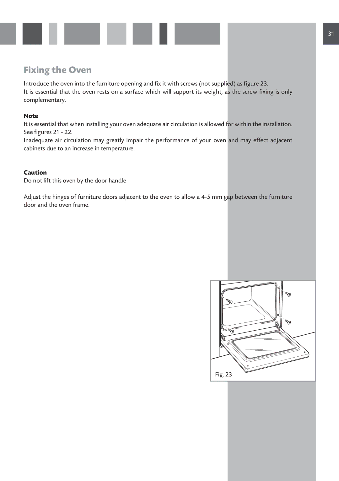 CDA SV 210 manual Fixing the Oven 