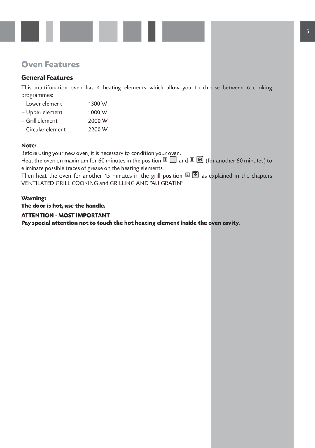 CDA SV 210 manual Oven Features, General Features 