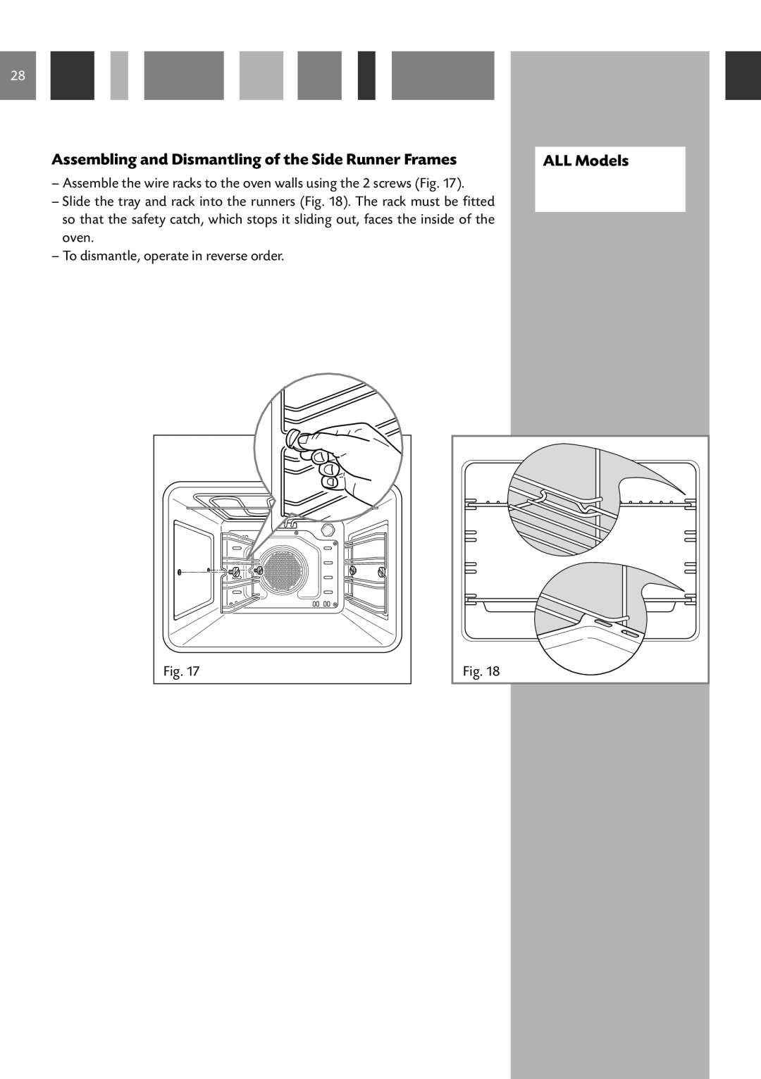 CDA SV150, SV100, SC610, SC220, SC210, 6Q5, SC510 manual Assembling and Dismantling of the Side Runner Frames, ALL Models 