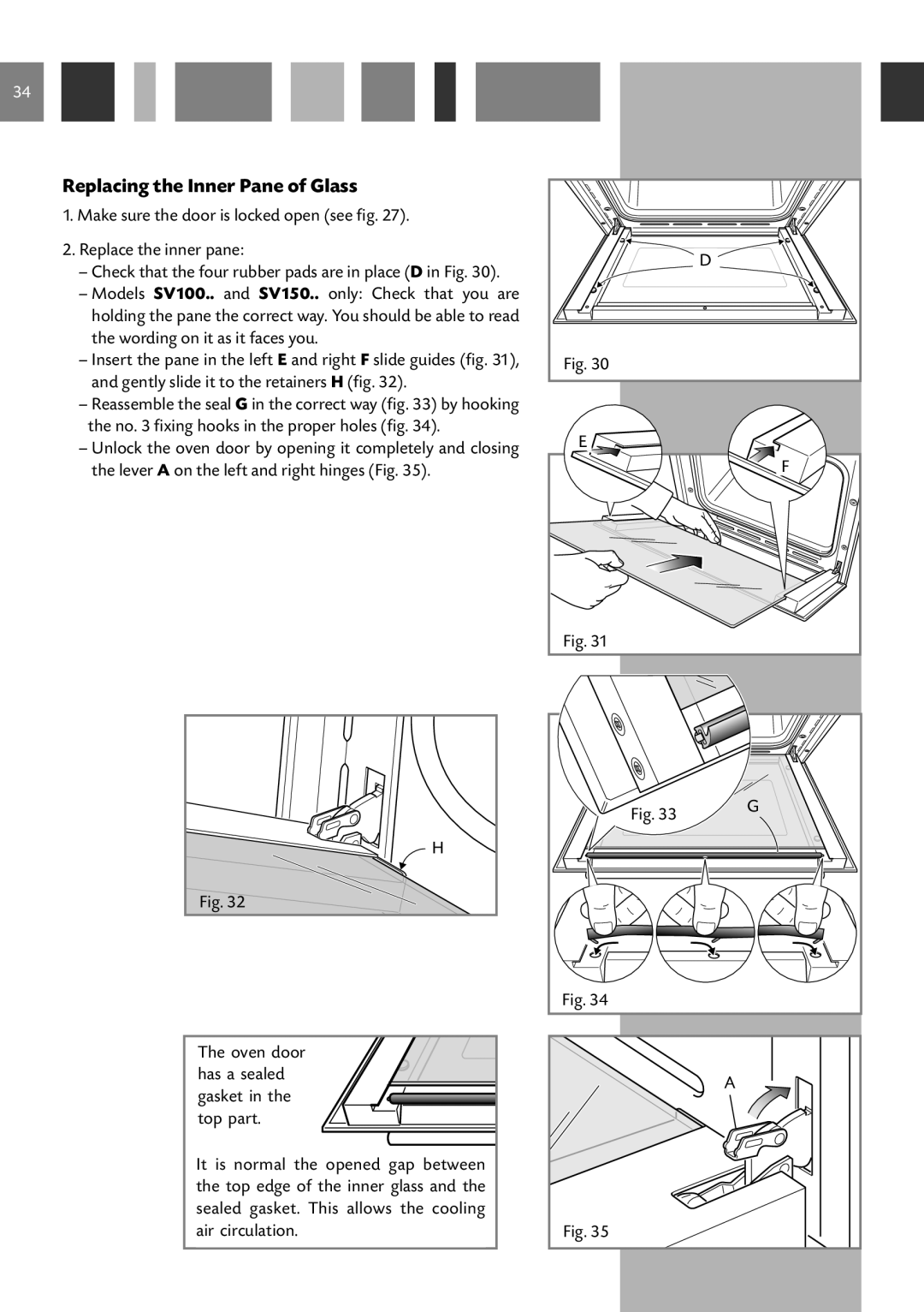 CDA SC510, SV150, SV100, SC610, SC220, SC210, 6Q5 manual Replacing the Inner Pane of Glass 