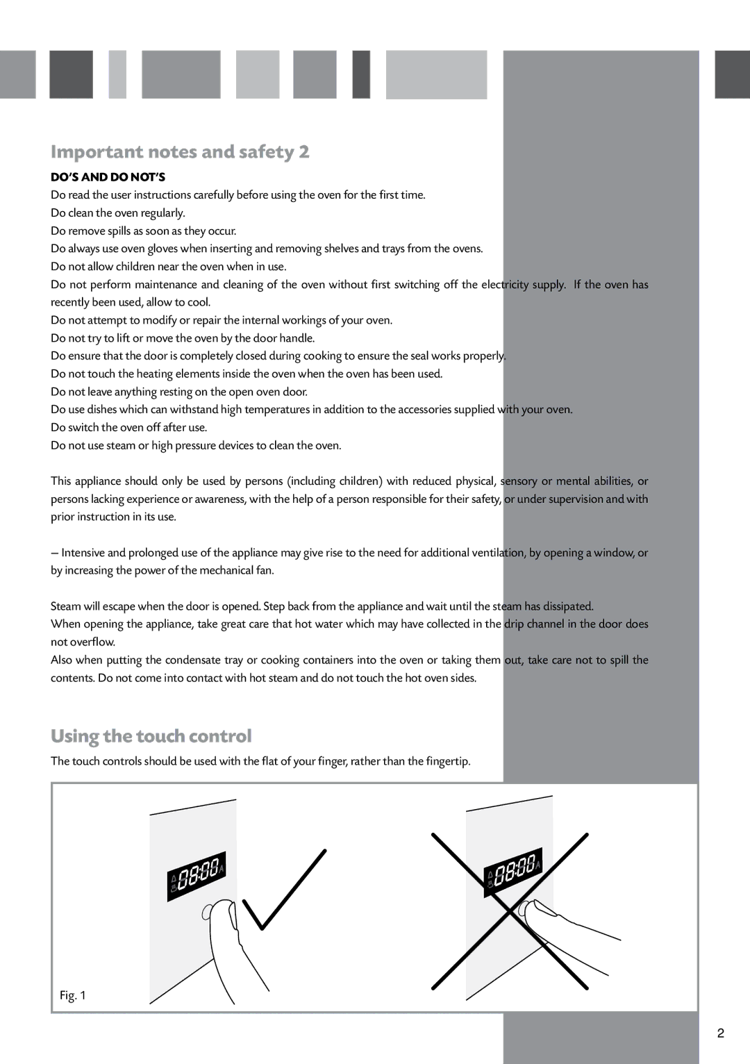 CDA SV410 manual Using the touch control, DO’S and do NOT’S 