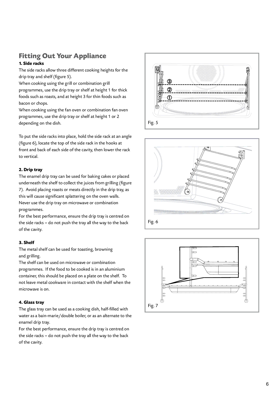 CDA SV451 manual Fitting Out Your Appliance, Side racks, Drip tray, Shelf, Glass tray 