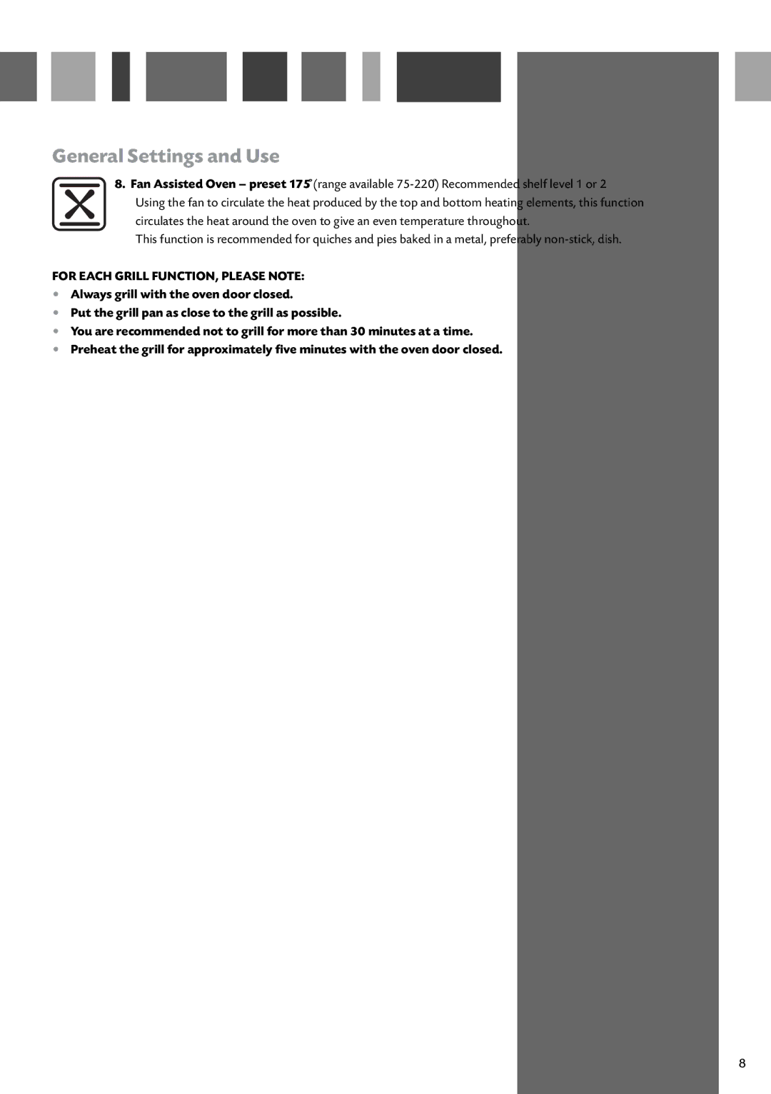 CDA SV470 manual For Each Grill FUNCTION, Please Note 