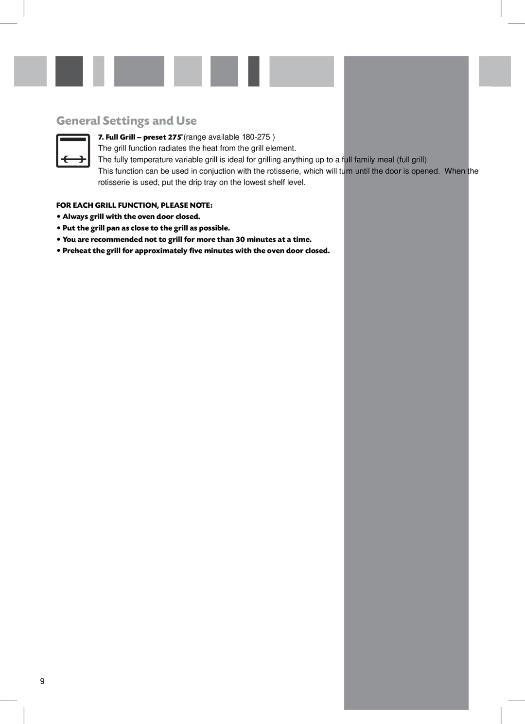 CDA SV500 manual For Each Grill FUNCTION, Please Note 