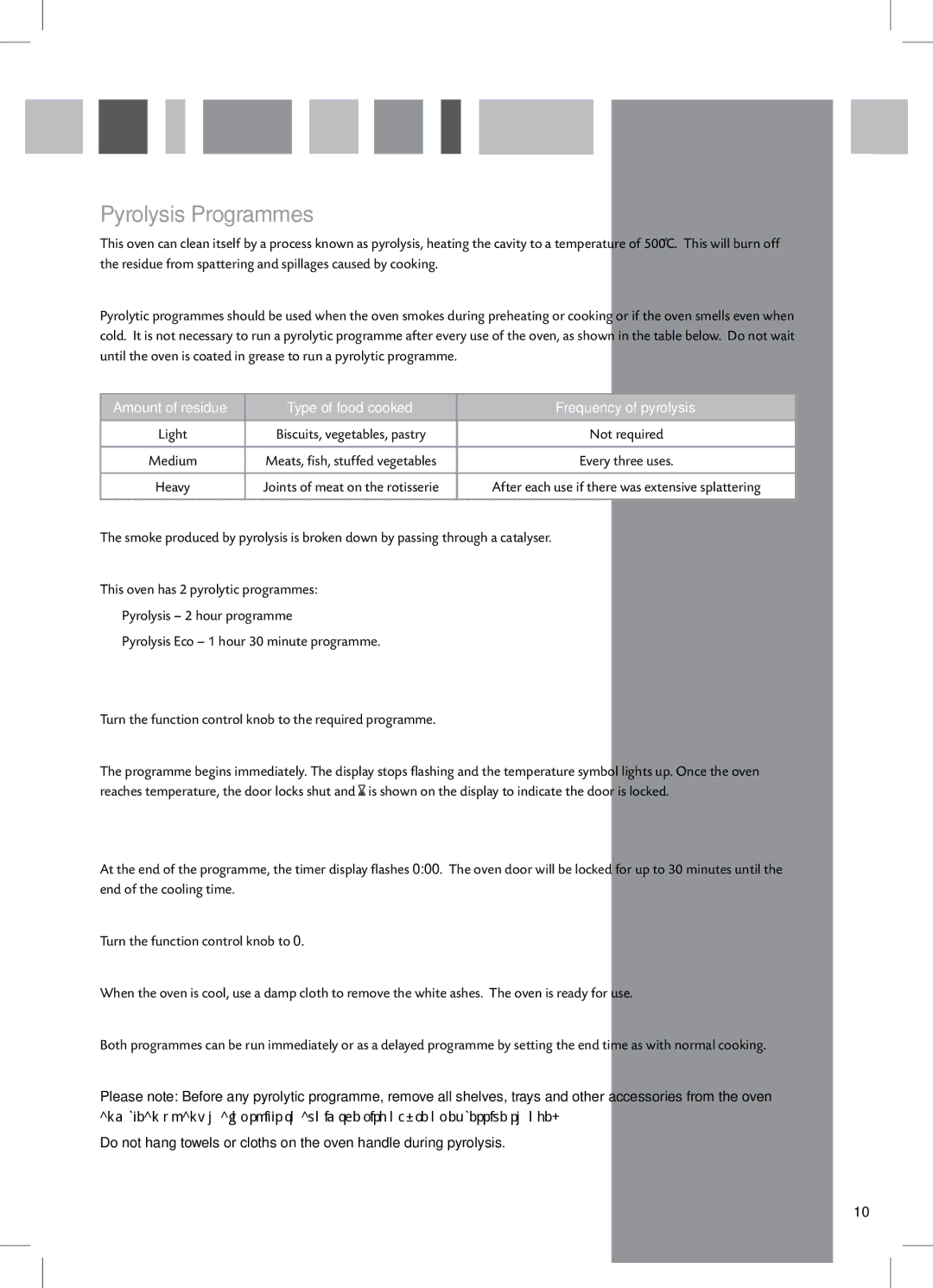 CDA SV500 manual Pyrolysis Programmes, Medium 