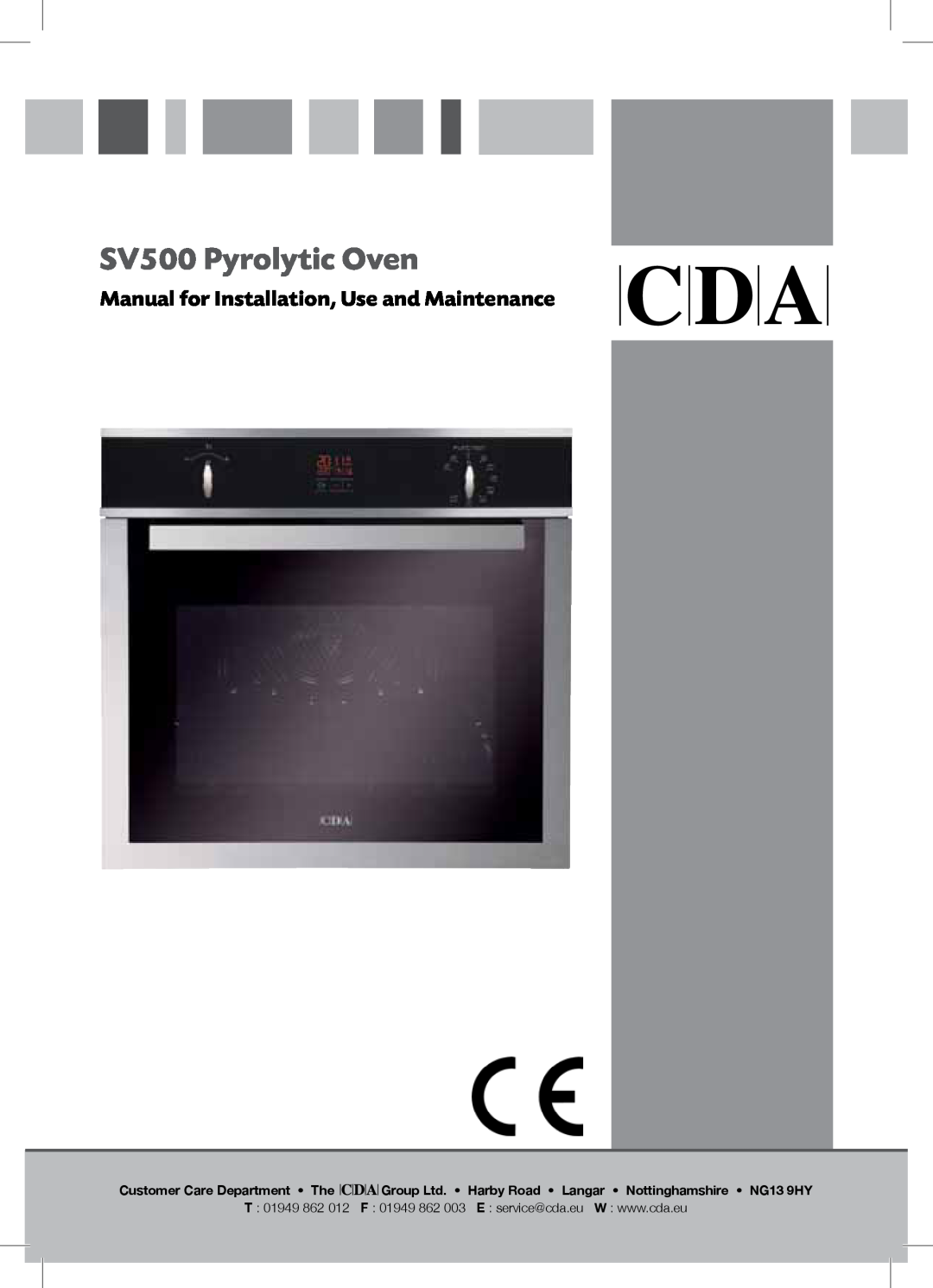 CDA manual SV500 Pyrolytic Oven, Manual for Installation, Use and Maintenance 
