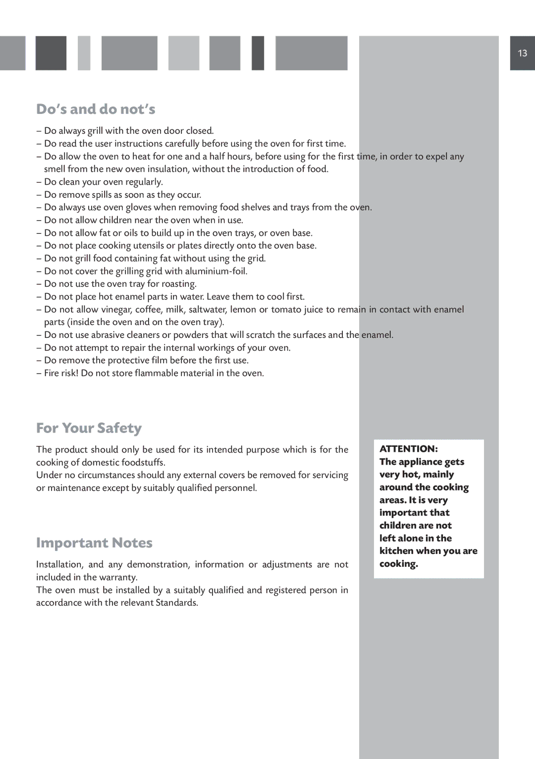 CDA SVA 100 PP manual Do’s and do not’s, For Your Safety, Important Notes 