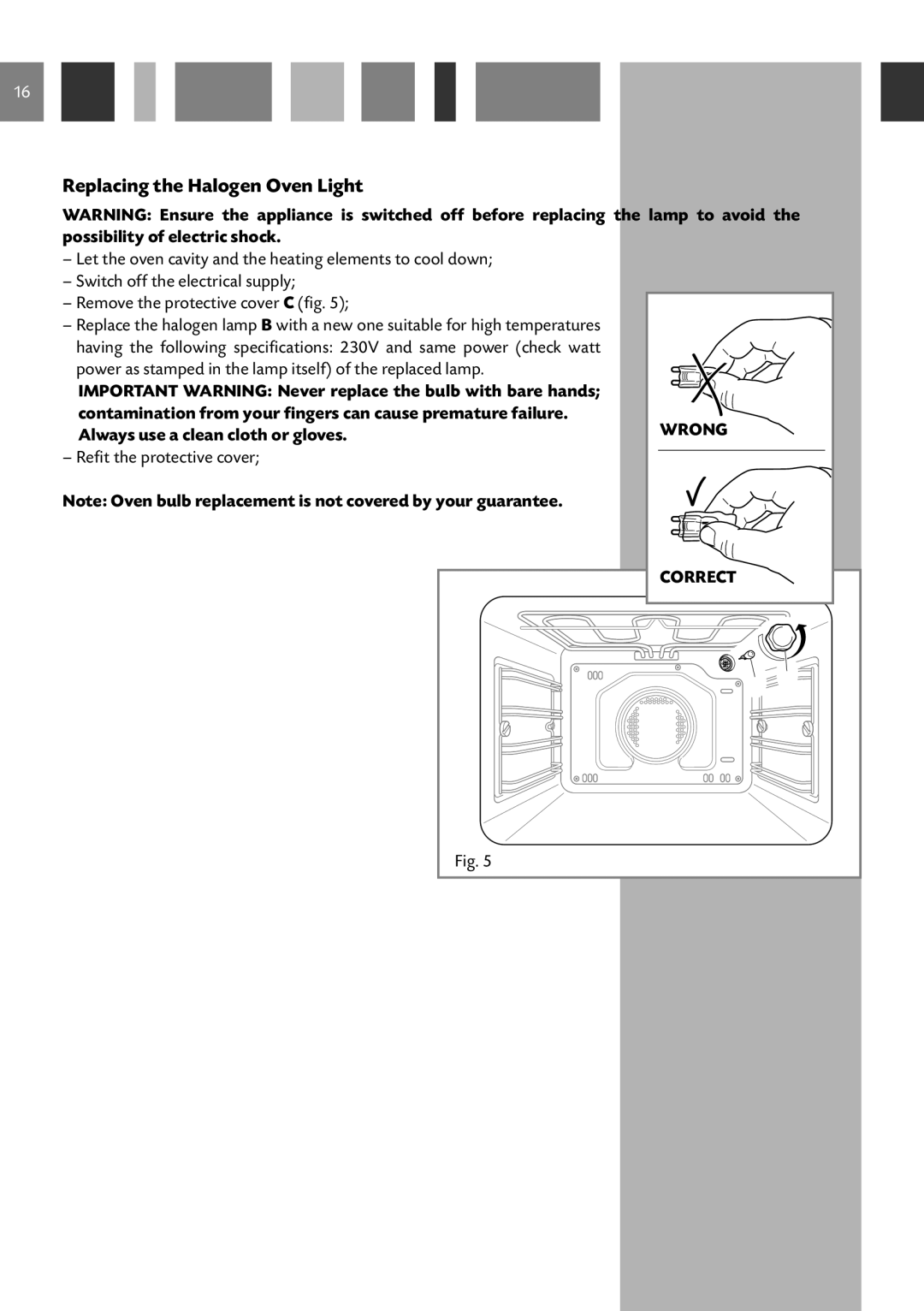 CDA SVA 100 PP manual Replacing the Halogen Oven Light 