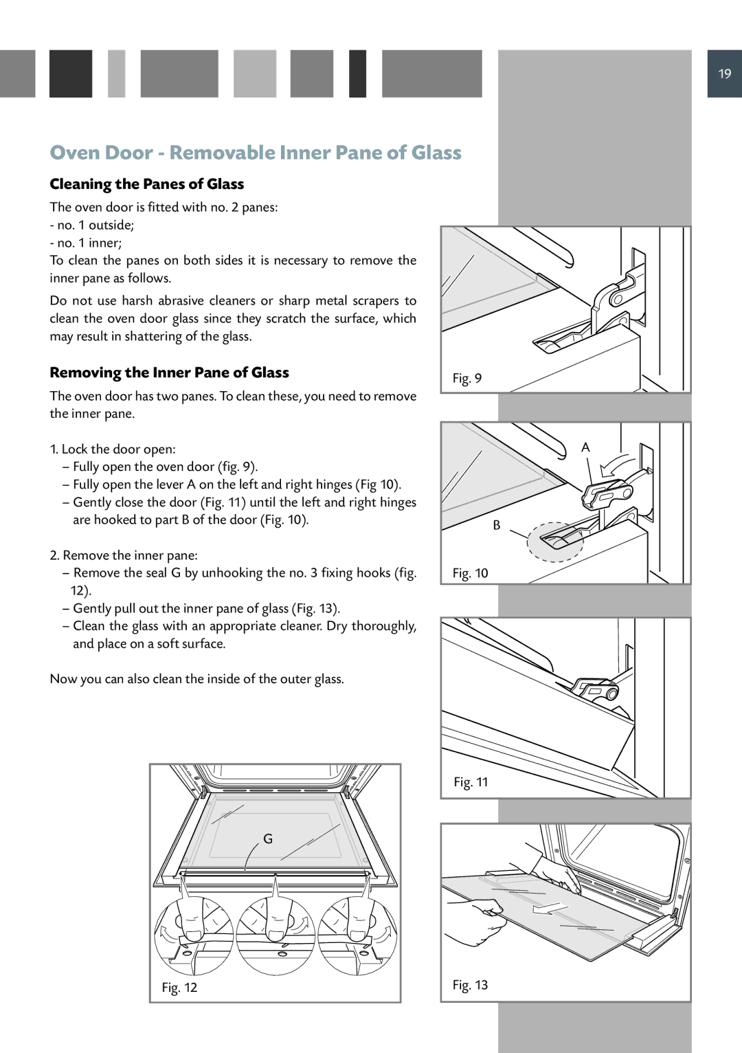 CDA SVA 100 PP Oven Door Removable Inner Pane of Glass, Cleaning the Panes of Glass, Removing the Inner Pane of Glass 