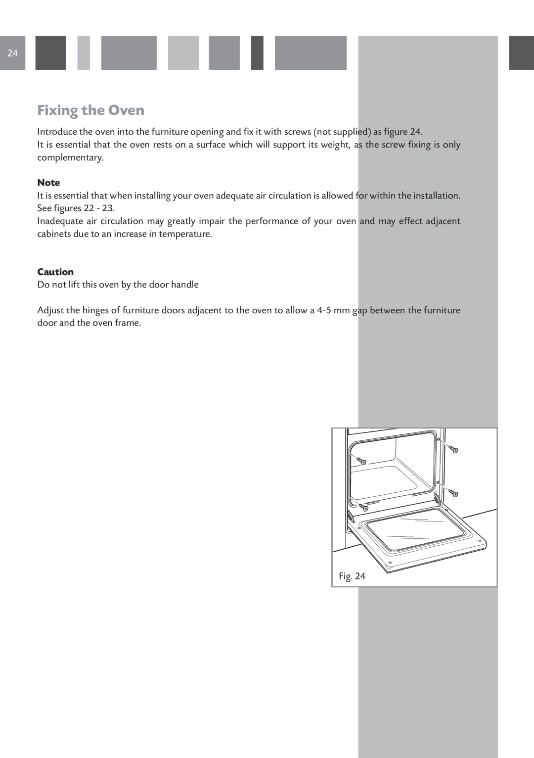 CDA SVA 100 PP manual Fixing the Oven 