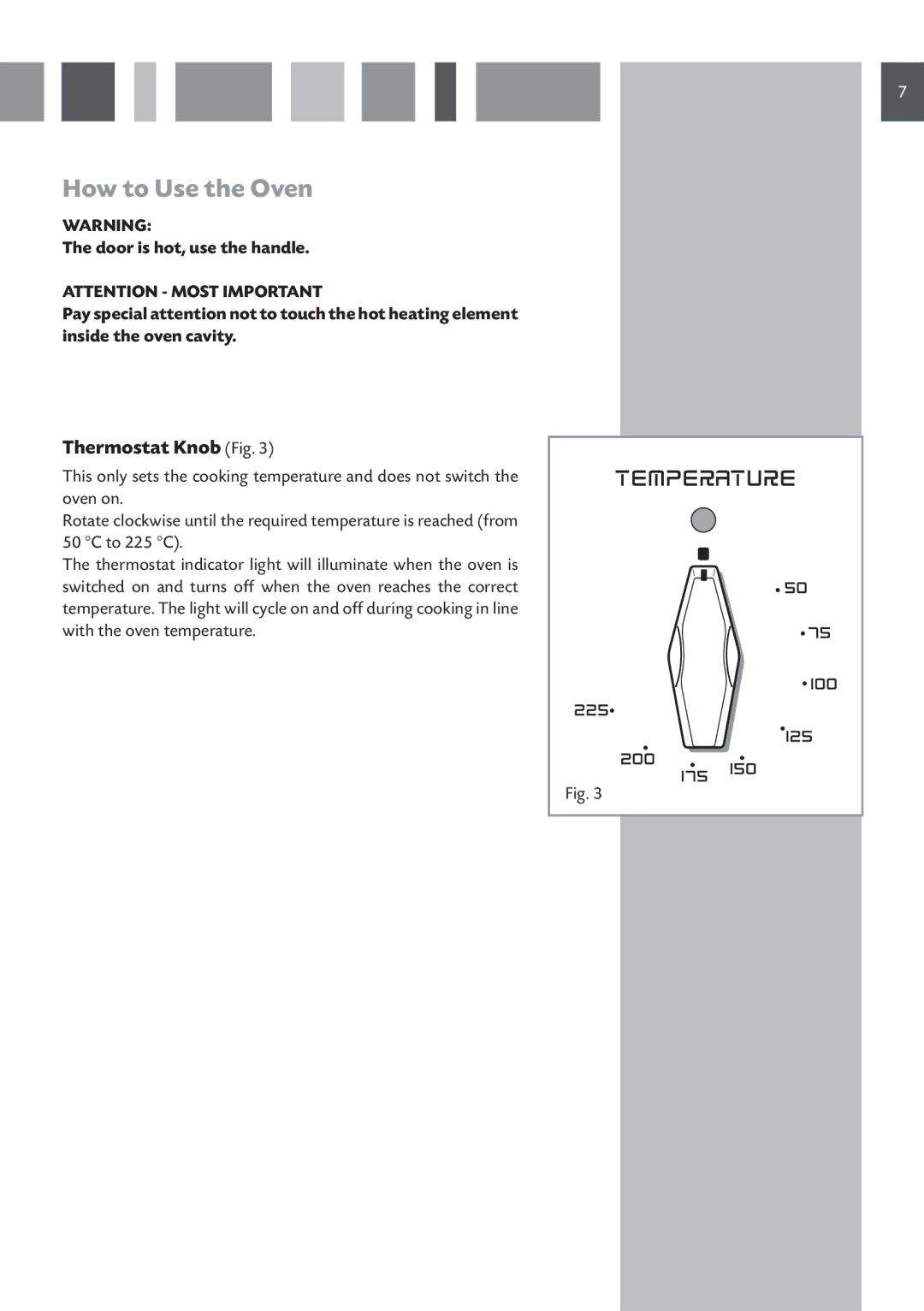 CDA SVA 100 PP manual How to Use the Oven, Thermostat Knob Fig 