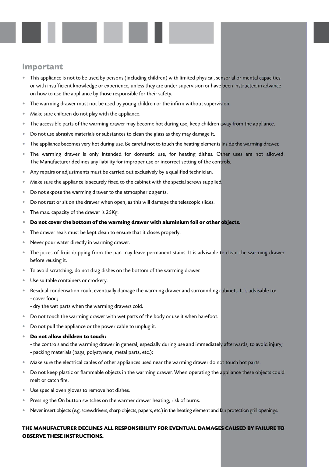 CDA SVW140 manual Do not allow children to touch 