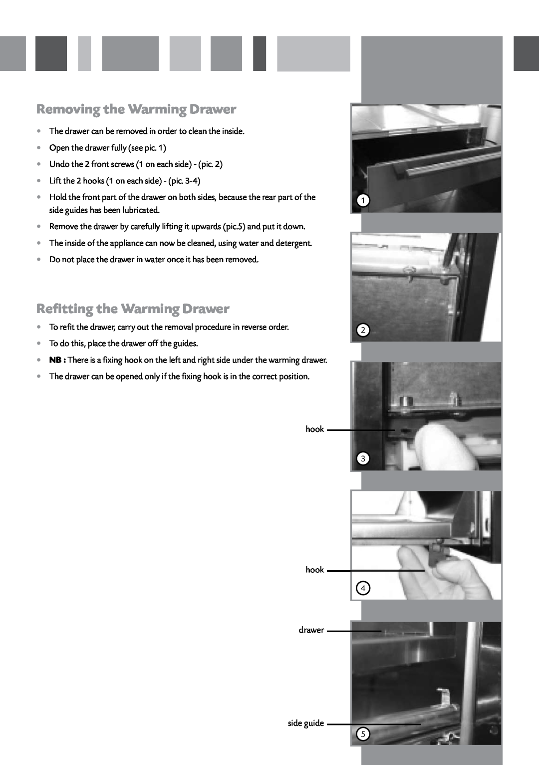 CDA SVW140 manual Removing the Warming Drawer, Refitting the Warming Drawer 