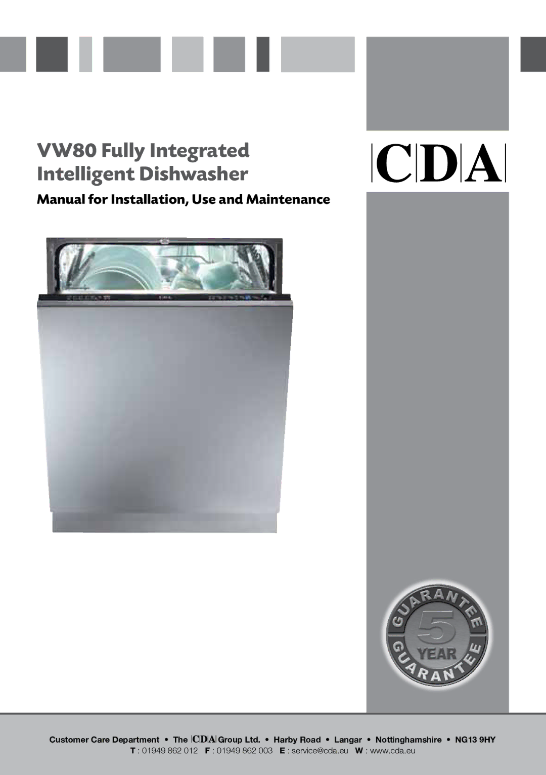 CDA manual VW80 Fully Integrated Intelligent Dishwasher 