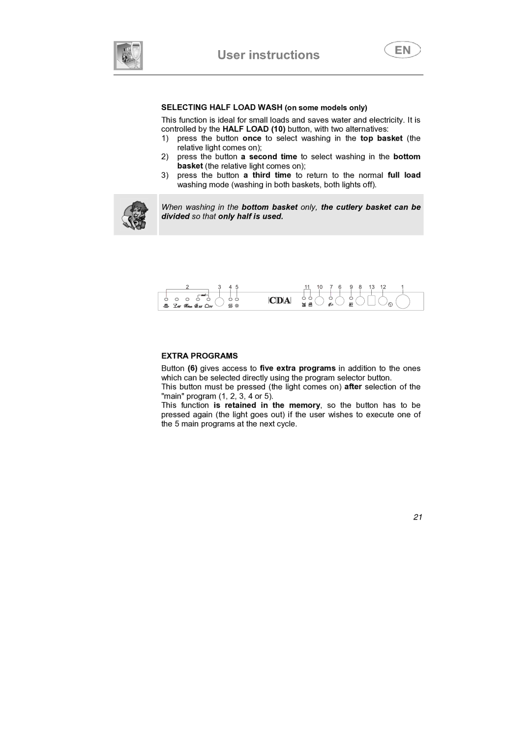 CDA VW80 manual Selecting Half Load Wash on some models only, Extra Programs 