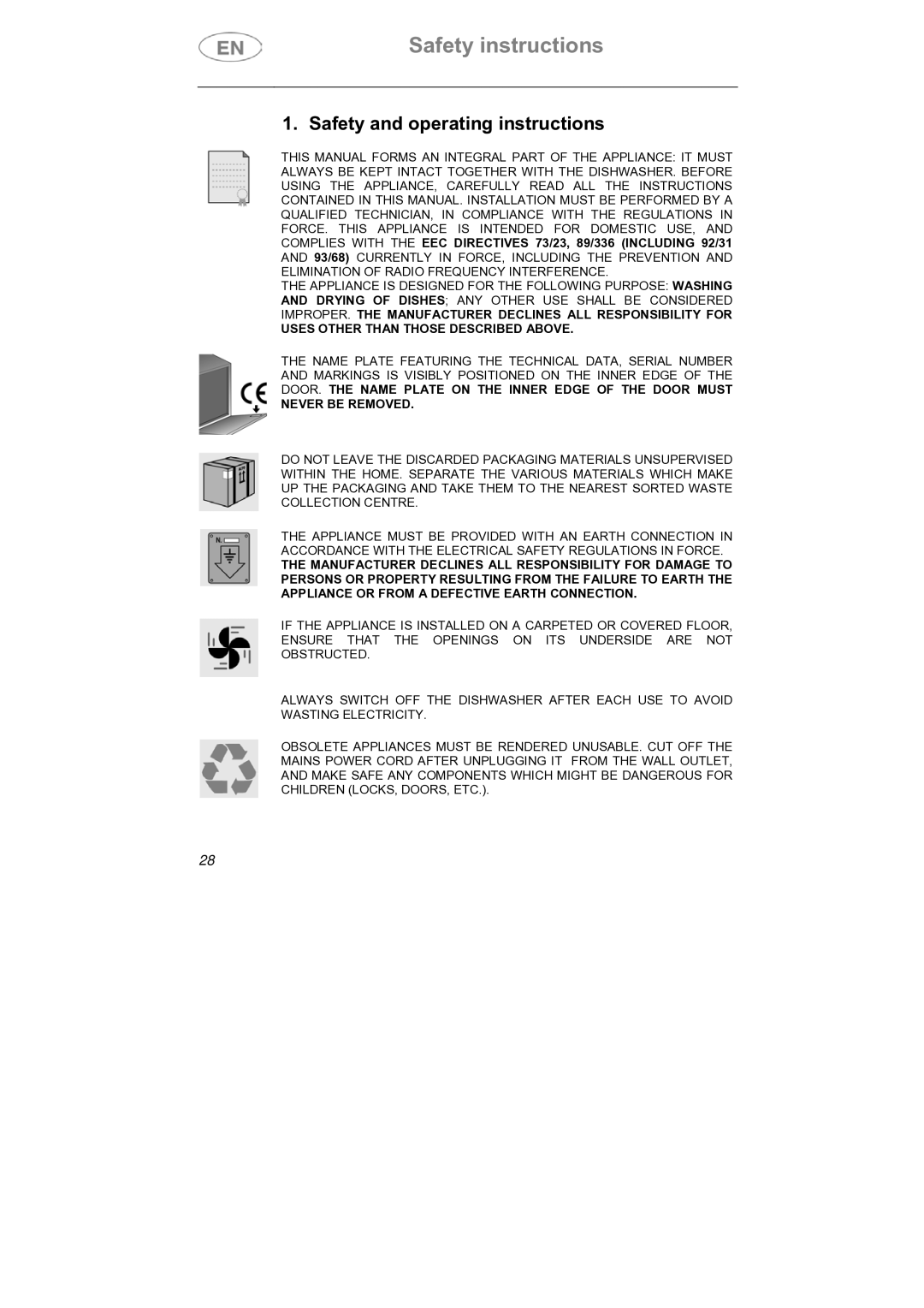 CDA VW80 manual Safety instructions, Safety and operating instructions 