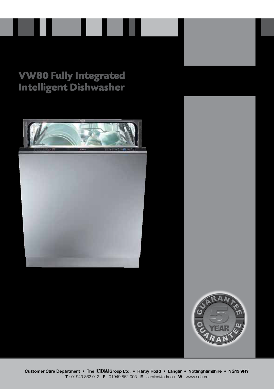 CDA manual VW80 Fully Integrated Intelligent Dishwasher, Manual for Installation, Use and Maintenance, T 