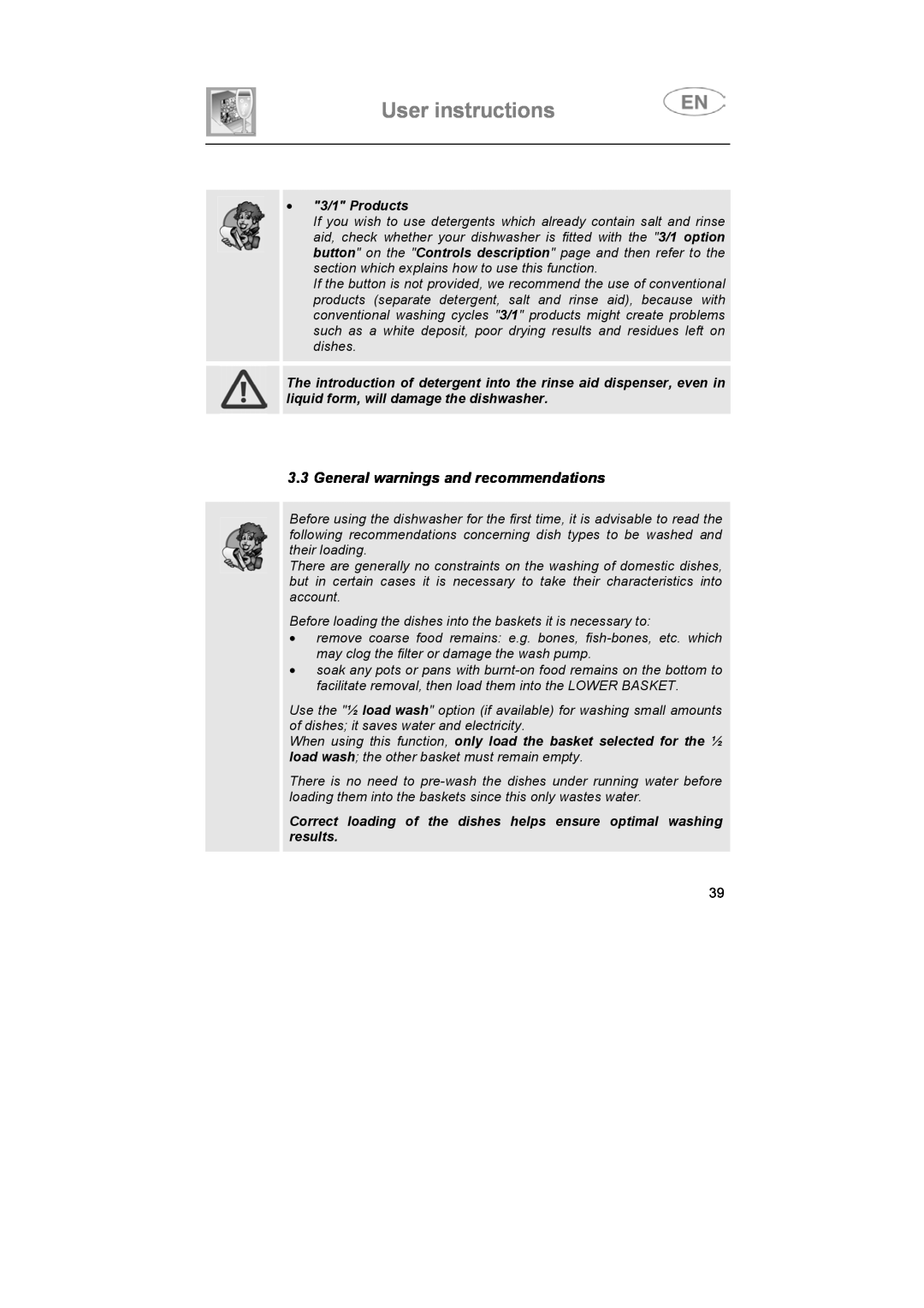 CDA VW80 manual General warnings and recommendations, 3/1 Products, User instructions 
