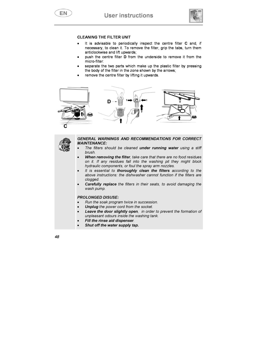 CDA VW80 manual User instructions, Cleaning The Filter Unit, General Warnings And Recommendations For Correct Maintenance 