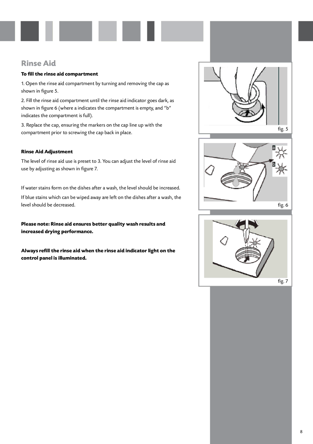 CDA WC370 manual To fill the rinse aid compartment, Rinse Aid Adjustment 