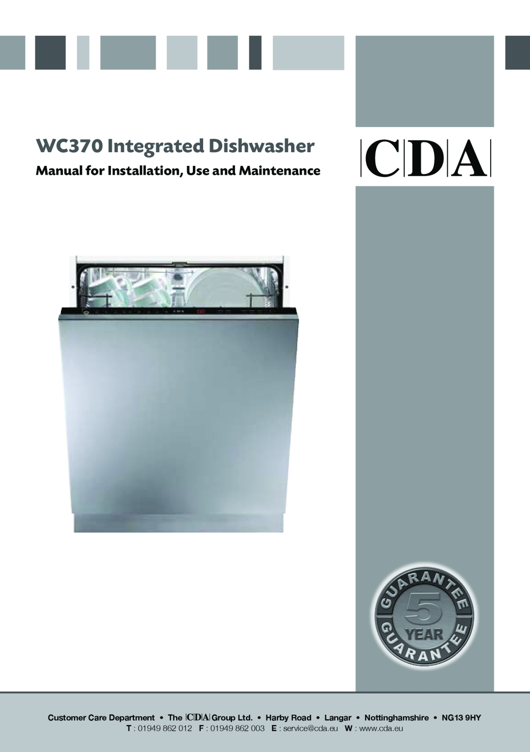 CDA manual WC370 Integrated Dishwasher, Manual for Installation, Use and Maintenance 