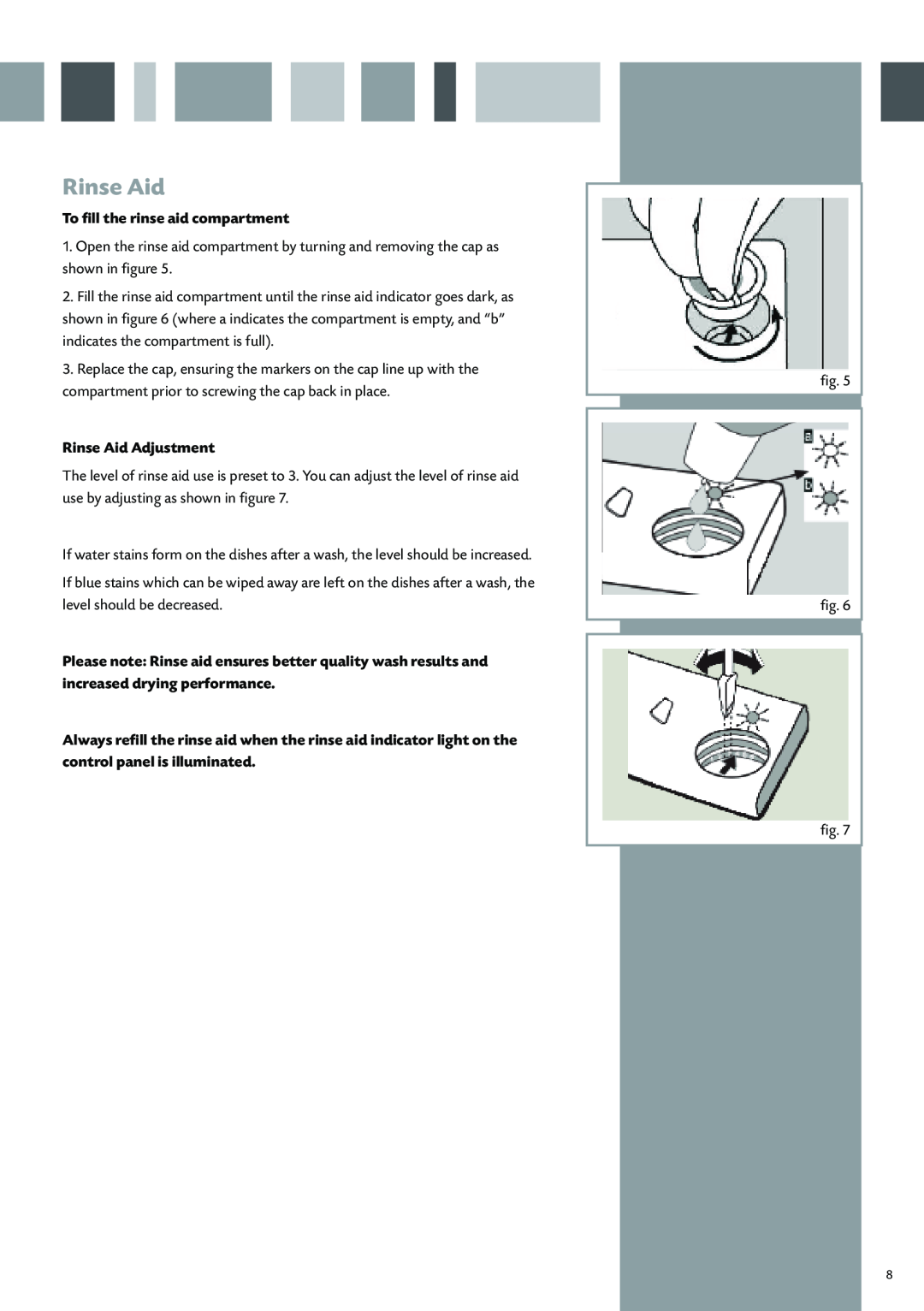 CDA WC370 manual To fill the rinse aid compartment, Rinse Aid Adjustment 