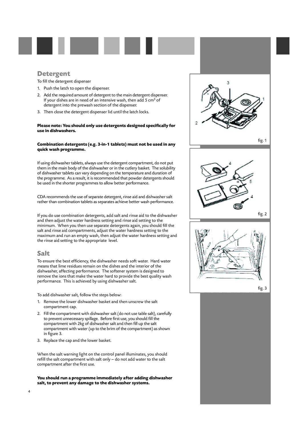 CDA WC430 manual Detergent, Salt 