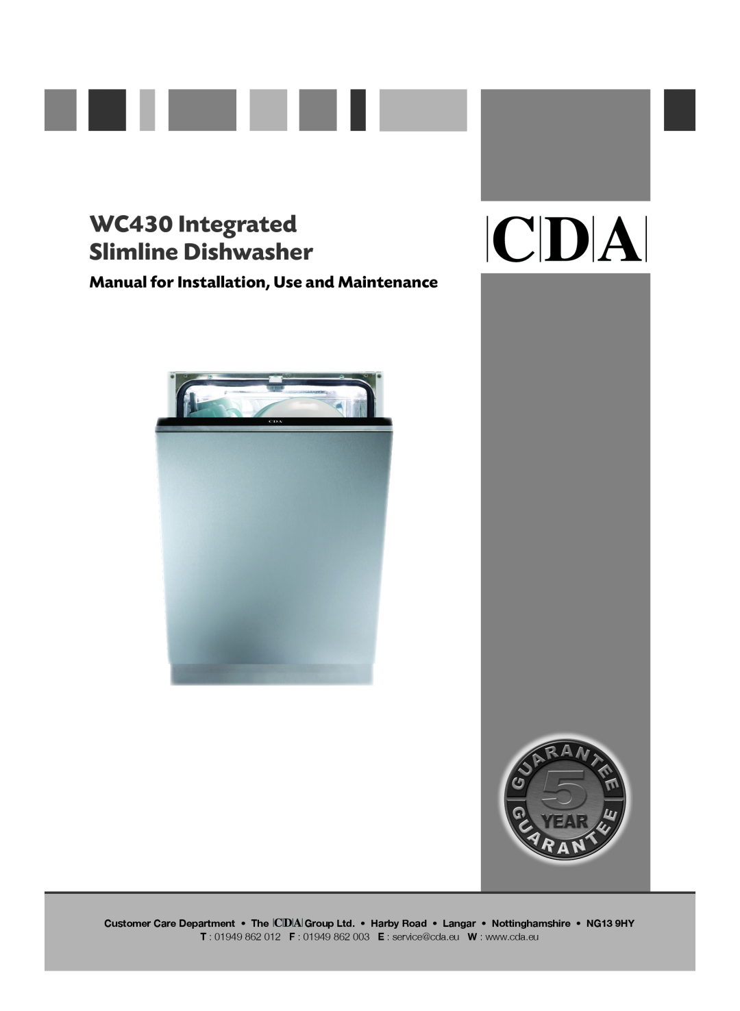 CDA manual WC430 Integrated Slimline Dishwasher, Manual for Installation, Use and Maintenance 