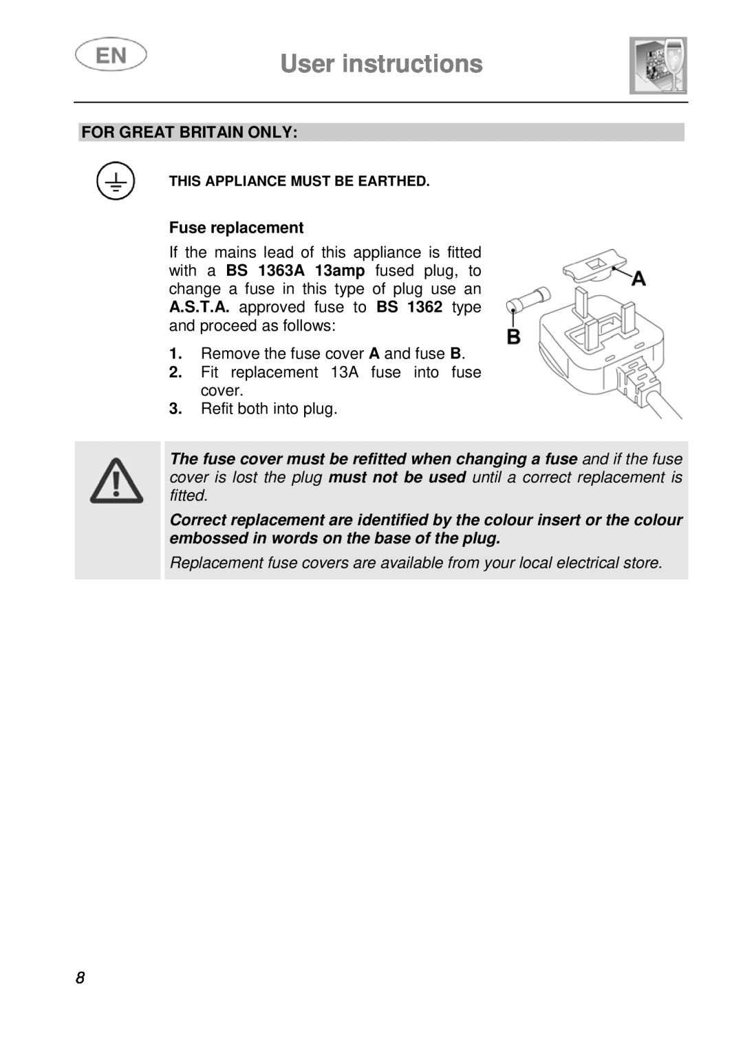 CDA WC460 manual User instructions, For Great Britain Only, Fuse replacement 