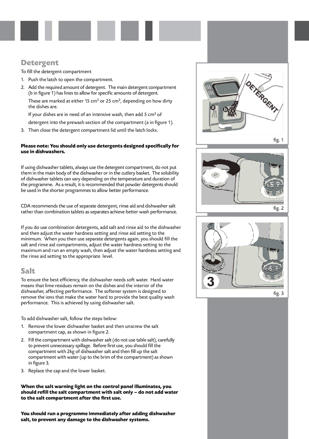 CDA WF140 manual Detergent, Salt 