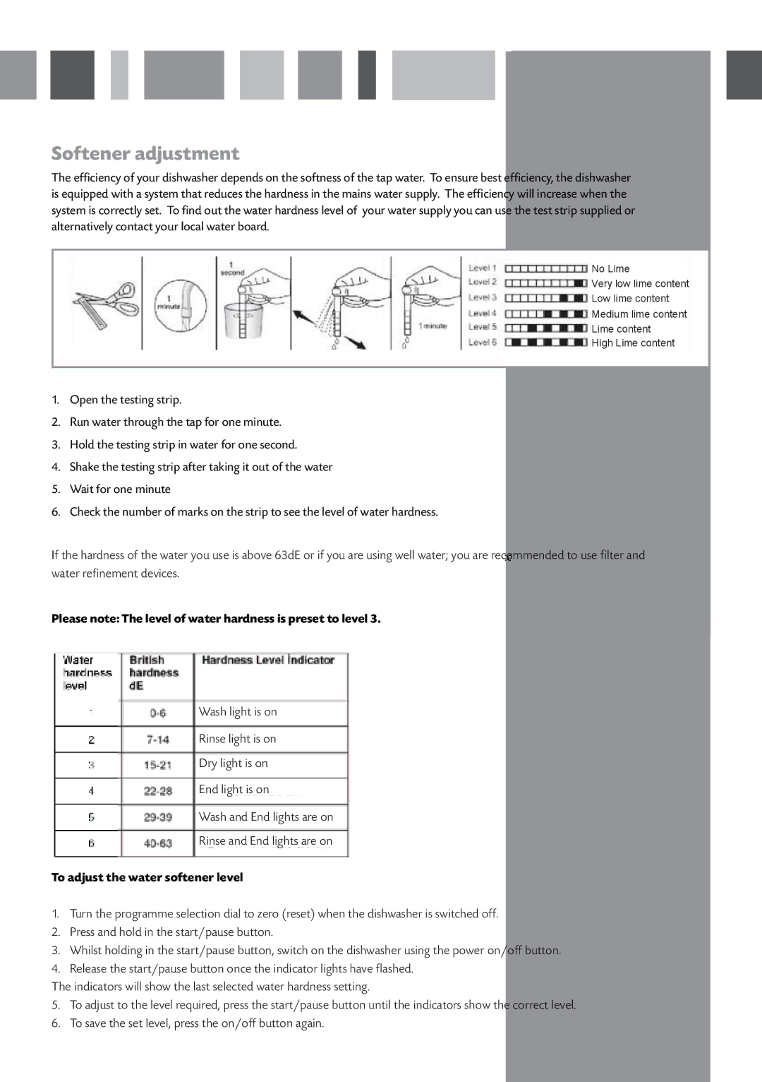 CDA WF140 manual Softener adjustment, To adjust the water softener level 