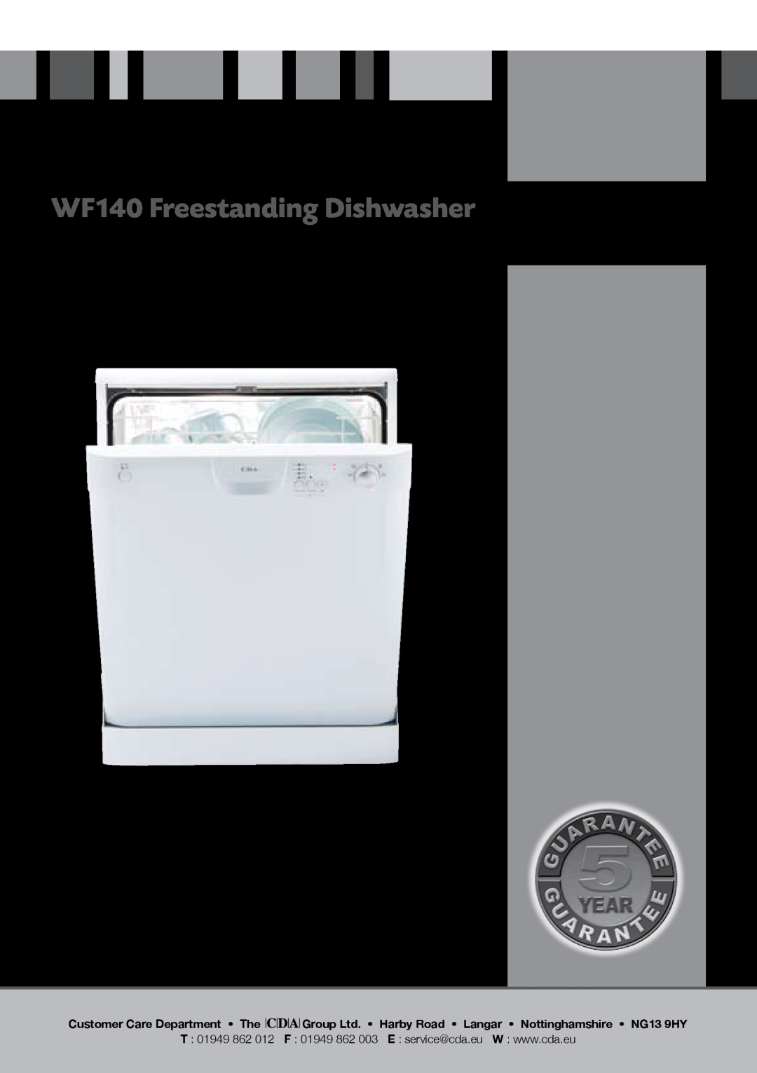 CDA manual WF140 Freestanding Dishwasher, Manual for Installation, Use and Maintenance 