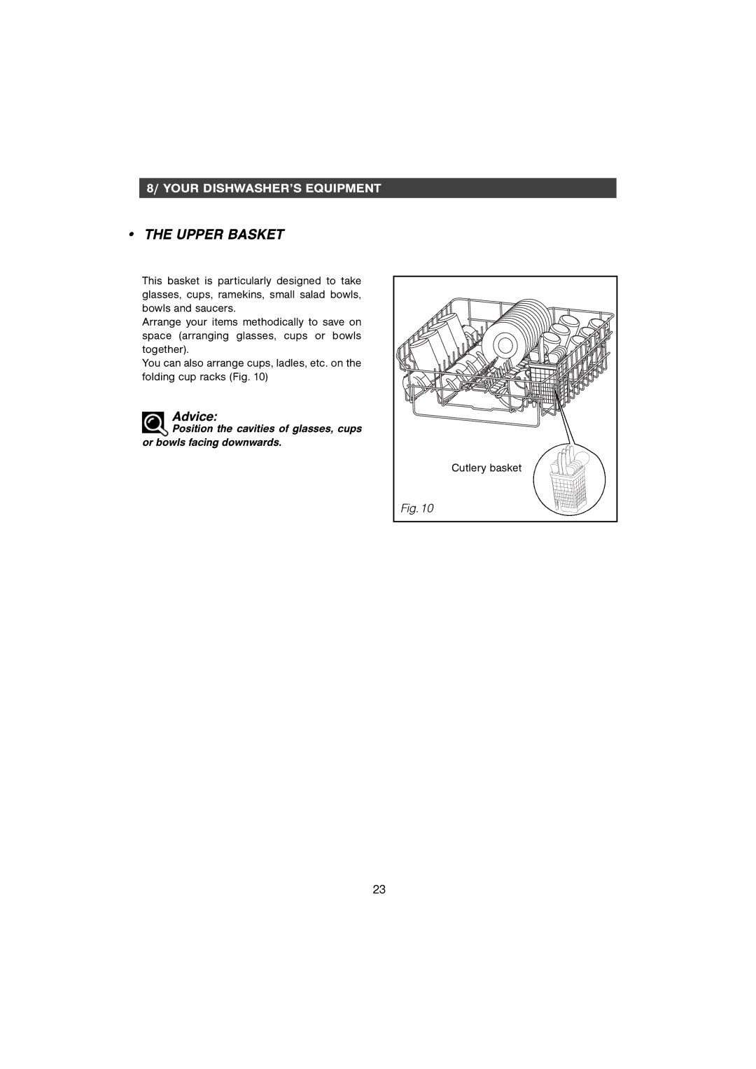 CDA WF250SS manual Upper Basket 