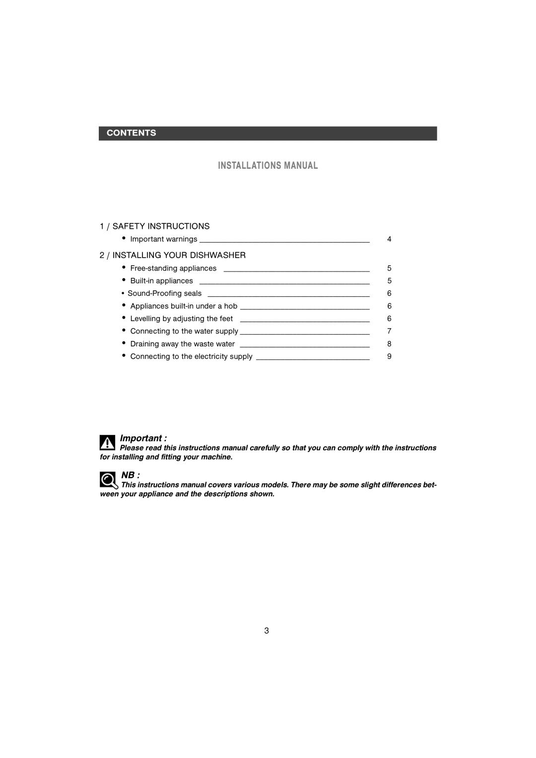 CDA WF250SS manual Installations Manual, Levelling by adjusting the feet 