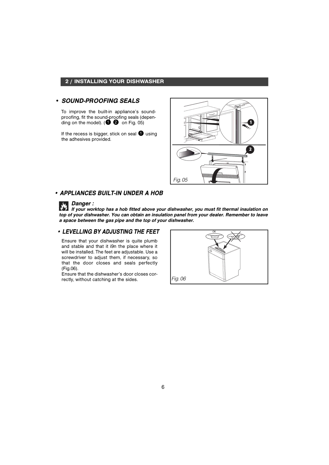 CDA WF250SS manual SOUND-PROOFING Seals, Appliances BUILT-IN Under a HOB 