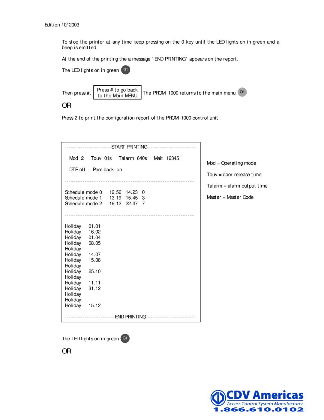 CDV Software PROMI 1000 manual Press # to go back to the Main Menu 