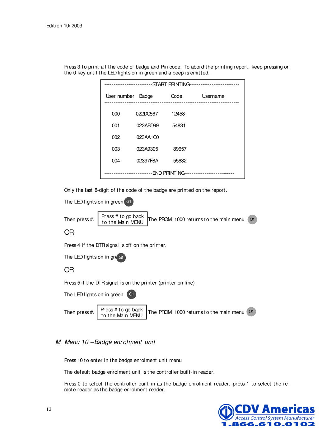 CDV Software PROMI 1000 manual Menu 10 Badge enrolment unit 