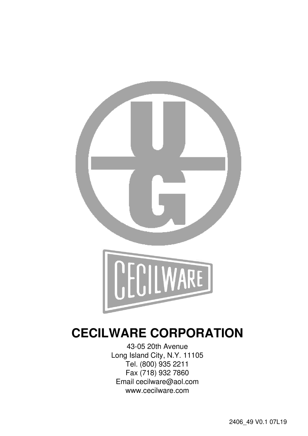 Cecilware 12-20 UL manual Cecilware Corporation 