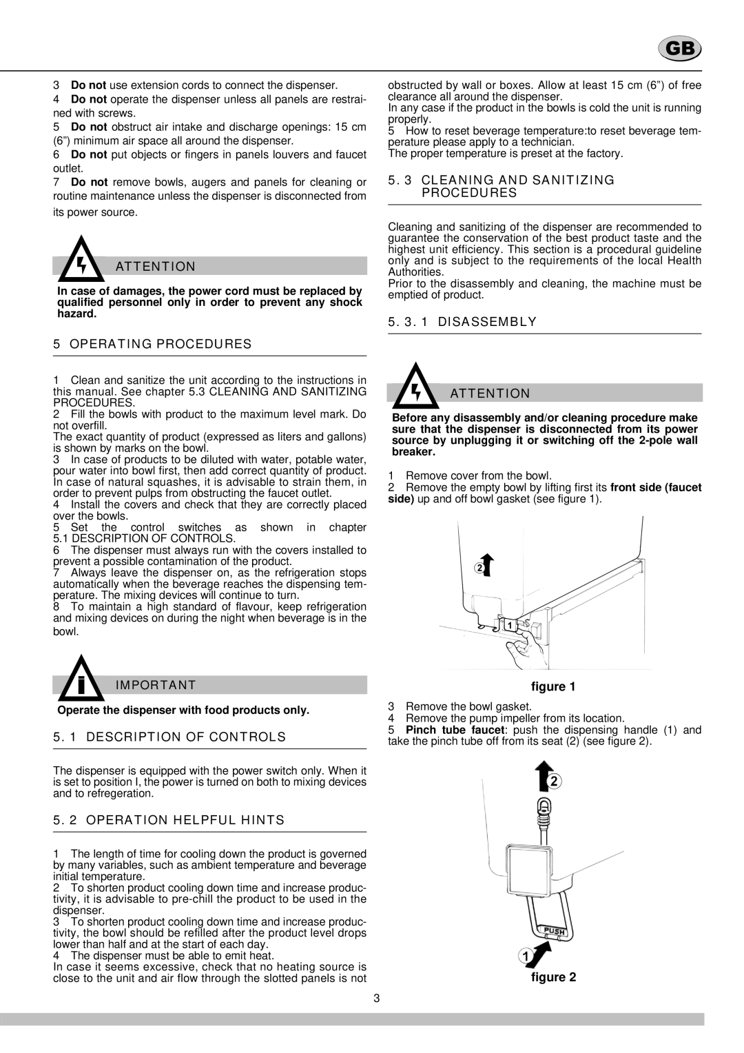 Cecilware 12-20 UL manual Operating Procedures, Cleaning and Sanitizing Procedures, Disassembly, Description of Controls 