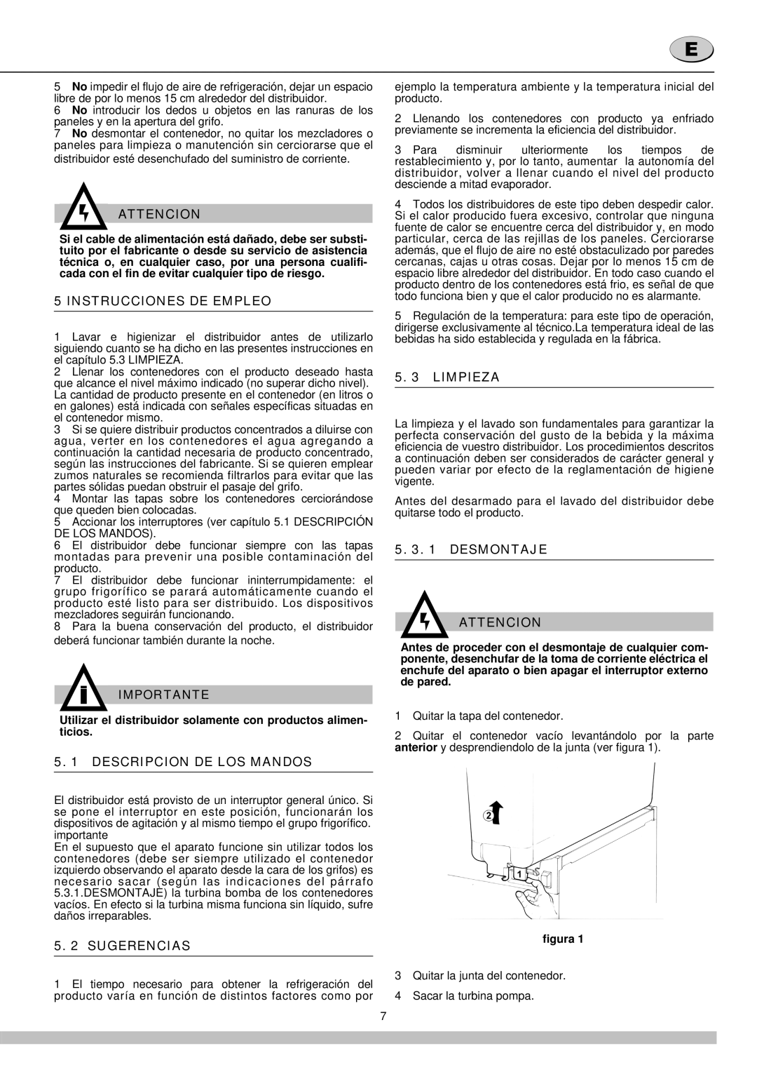 Cecilware 12-20 UL manual Instrucciones DE Empleo, Descripcion DE LOS Mandos, Sugerencias, Limpieza, Desmontaje Attencion 