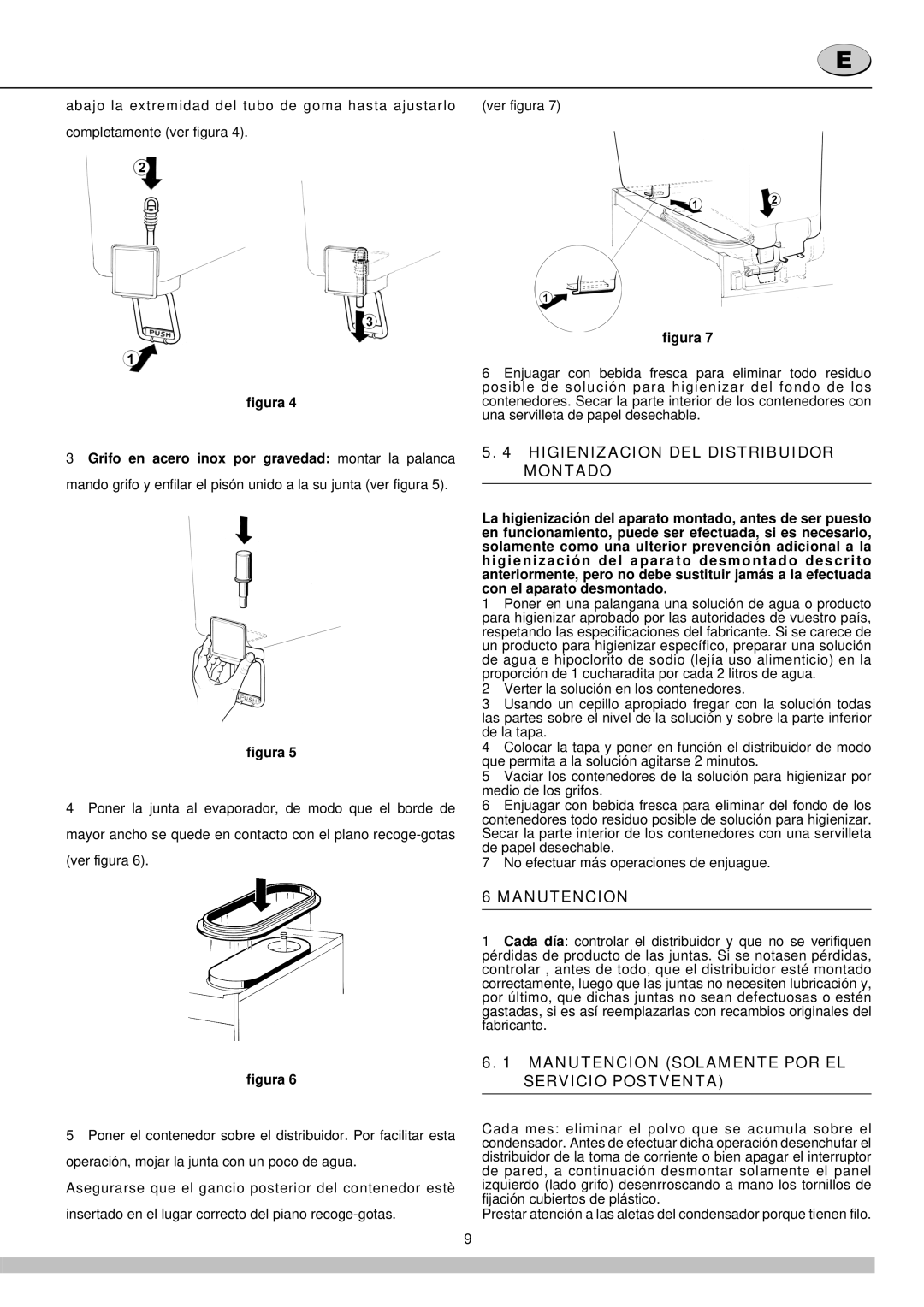 Cecilware 12-20 UL manual Higienizacion DEL Distribuidor Montado, Manutencion Solamente POR EL Servicio Postventa 