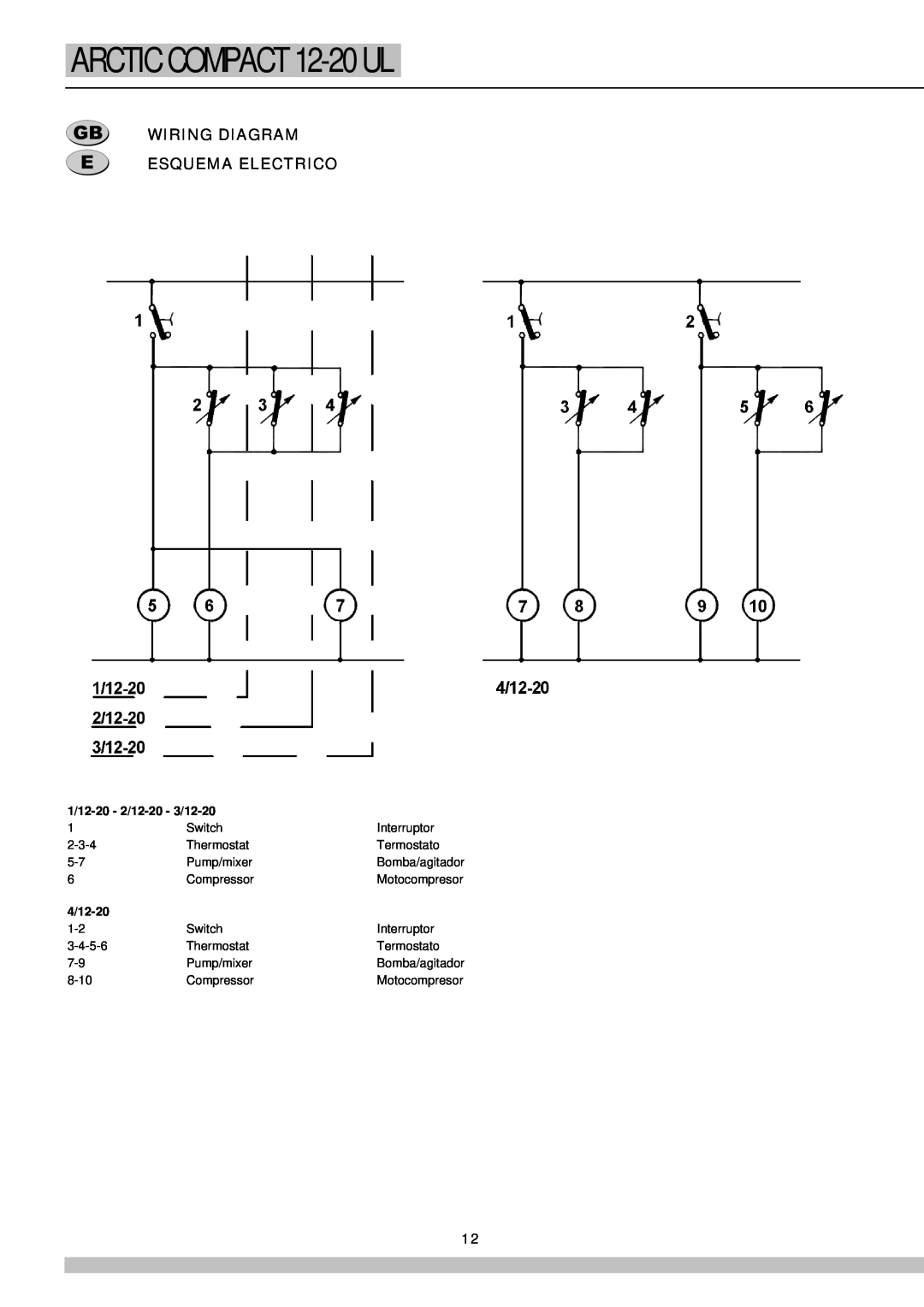 Cecilware 12-20 UL manual Wiring Diagram Esquema Electrico, ARCTIC COMPACT 12-20UL, 1/12-20- 2/12-20- 3/12-20, 4/12-20 