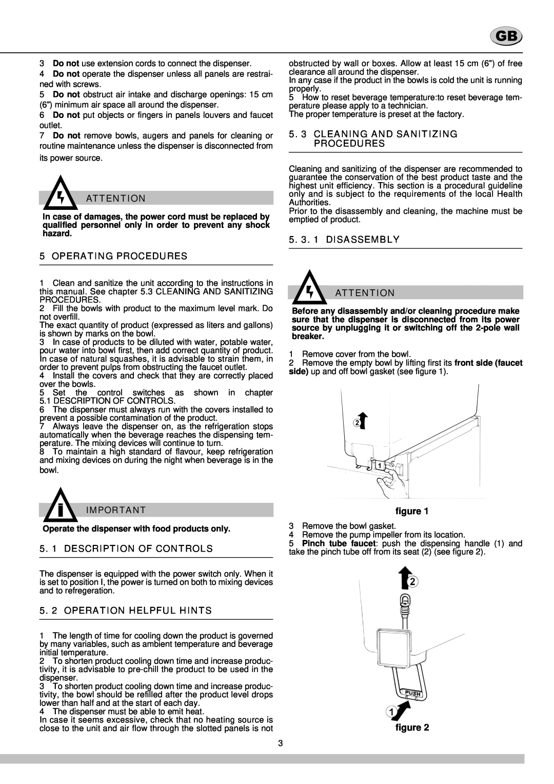 Cecilware 12-20 UL manual Operating Procedures, Cleaning And Sanitizing Procedures, 5. 3. 1 DISASSEMBLY 