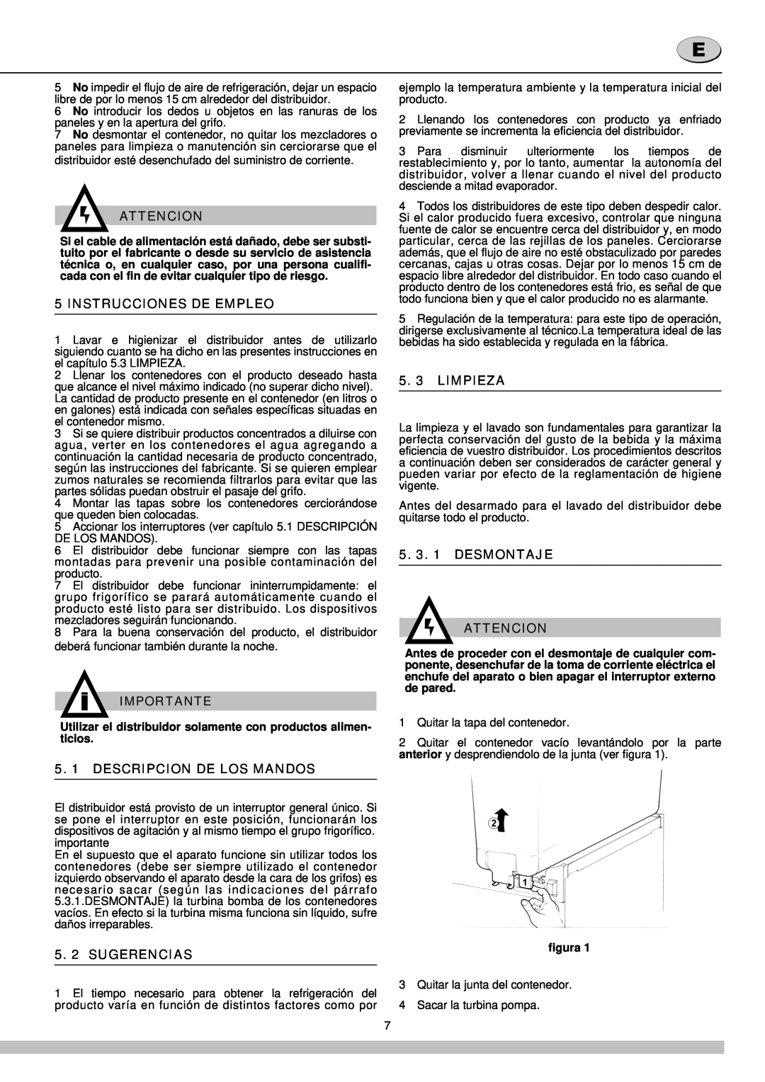 Cecilware 12-20 UL Instrucciones De Empleo, 5. 1 DESCRIPCION DE LOS MANDOS, 5. 2 SUGERENCIAS, 5. 3 LIMPIEZA, Attencion 