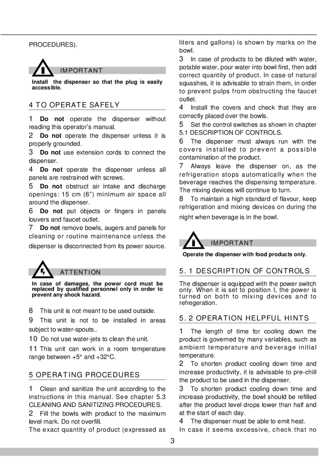 Cecilware 8/4, 8/1 manual To Operate Safely, Operating Procedures, Description of Controls, Operation Helpful Hints 