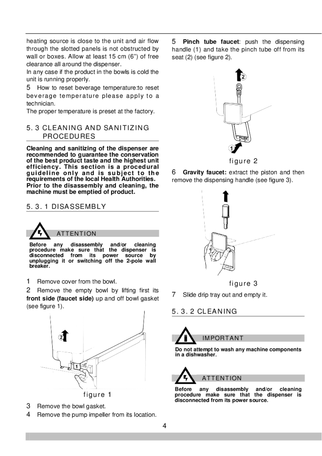 Cecilware 8/1, 8/4 manual Cleaning and Sanitizing Procedures, Disassembly 