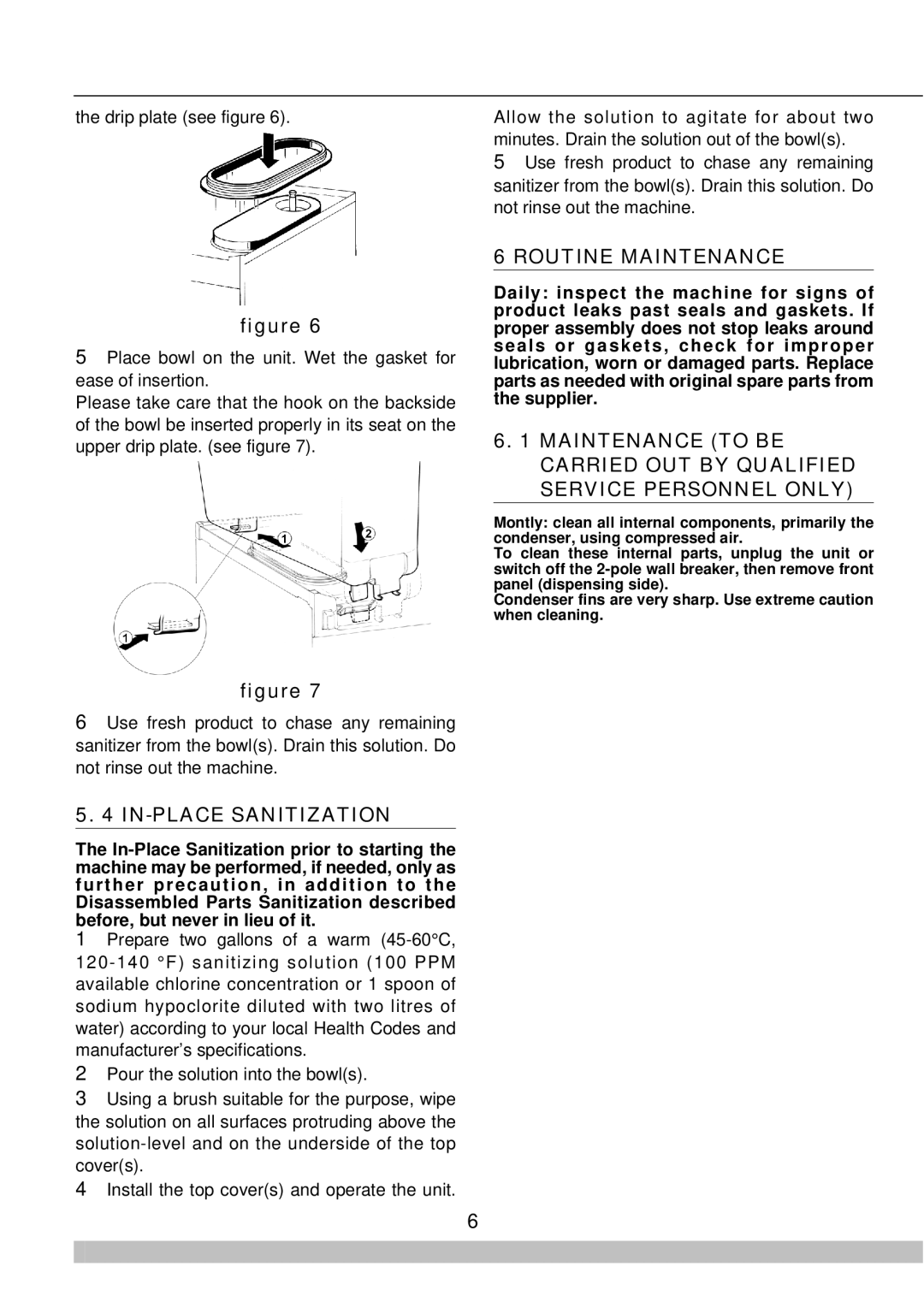 Cecilware 8/1, 8/4 manual IN-PLACE Sanitization, Routine Maintenance 