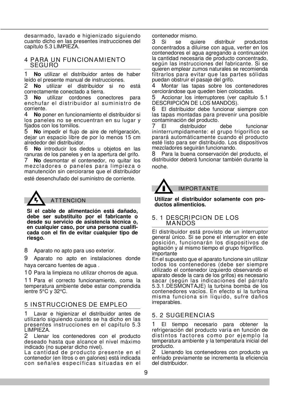 Cecilware 8/4, 8/1 manual Para UN Funcionamiento Seguro, Instrucciones DE Empleo, Descripcion DE LOS Mandos, Sugerencias 