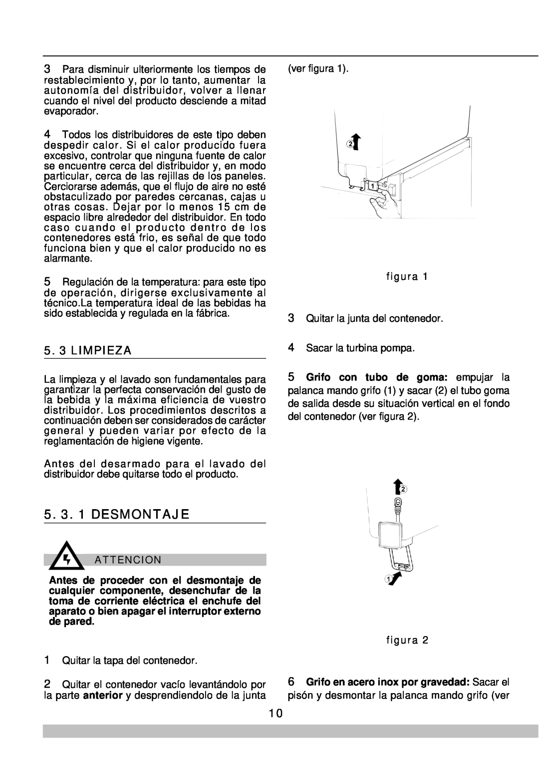 Cecilware 8/1, 8/4 manual 5. 3. 1 DESMONTAJE, 5. 3 LIMPIEZA, figura, Attencion 